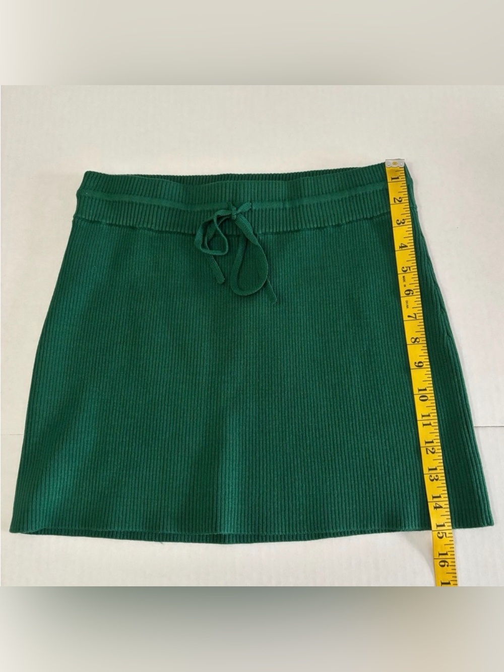 Anthropologie Dark Green Ribbed Knit Drawstring Skirt - Picture 3 of 8